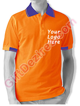 Designer Orange and Blue Color T Shirts With Logo